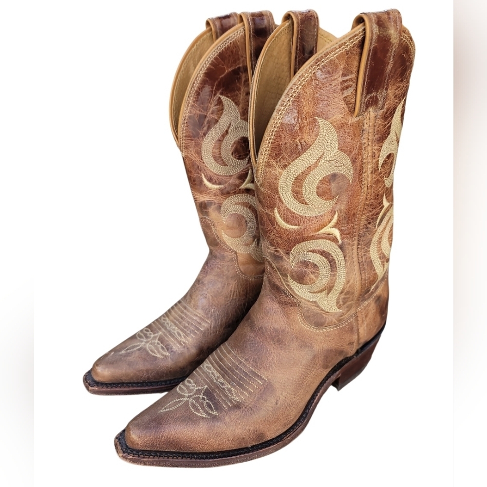 Justin Damiana Bent Rail Brown Leather Western Snip Toe Cowboy Boots Womens 7
